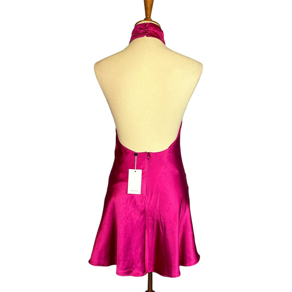 Lovers + Friends Barbie Pink Satin Halter Mini Slip Dress XS Backless Hayes NEW - Picture 6 of 9